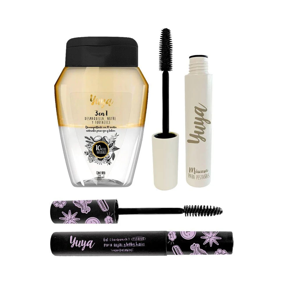 Set Look Natural, Máscara 10 aceites + Gel para cejas + Desmaquillante bifásico