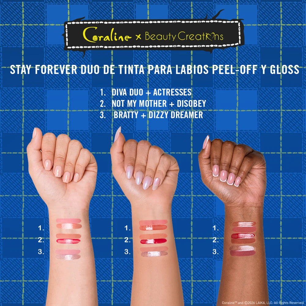 Coraline X Beauty Creations - Kit Gloss & Tinta Peel Off - Stay Forever